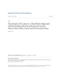 The Joinder of Claims to a Third-Party Impleader Without Independent Jurisdictional Ground - Herein Also of the Camel and His Pendent Fleas, 37 J
