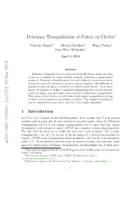Delaunay Triangulations of Points on Circles Arxiv:1803.11436V1 [Cs.CG