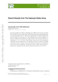 Recent Results from the Askaryan Radio Array