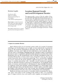 Location, Regional Growth and Local Development Theories