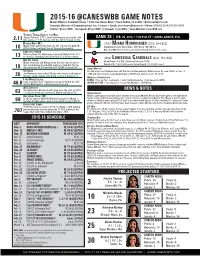 2015-16 @Caneswbb Game Notes