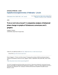 To Be Or Not to Be a Locust? a Comparative Analysis of Behavioral Phase Change in Nymphs of Schistocerca Americana and S