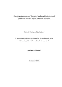 'Alternative' Media and the Institutional Journalistic Practices of Print Journalists in Nigeria Moti