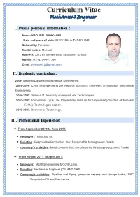 Curriculum Vitae Mechanical Engineer