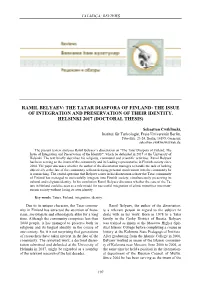 Ramil Belyaev: the Tatar Diaspora of Finland: the Issue of Integration and Preservation of Their Identity