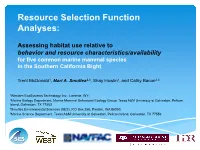 Resource Selection Function Analyses: Assessing Habitat Use Relative To