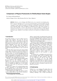 Comparison of Physics Frameworks for Webgl-Based Game Engine