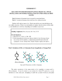 Part I. Isolation of (R)-(+)-Limonene from Grapefruit Or Orange Peel
