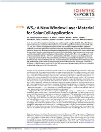 WS2: a New Window Layer Material for Solar Cell Application Md