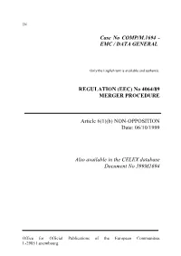 Case No COMP/M.1694 - EMC / DATA GENERAL