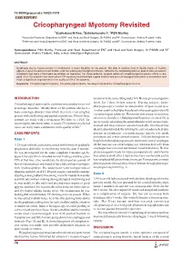 Cricopharyngeal Myotomy Revisited