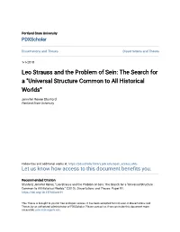 Leo Strauss and the Problem of Sein: the Search for a "Universal Structure Common to All Historical Worlds"