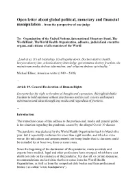 Open Letter About Global Political, Monetary and Financial Manipulation – from the Perspective of One Judge