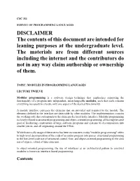 DISCLAIMER the Contents of This Document Are Intended for Leaning Purposes at the Undergraduate Level