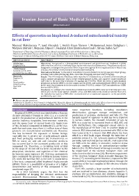 Effects of Quercetin on Bisphenol A-Induced Mitochondrial Toxicity In