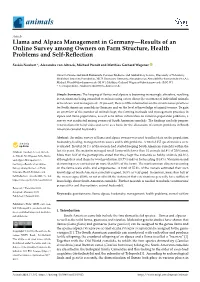 Llama and Alpaca Management in Germany—Results of an Online Survey Among Owners on Farm Structure, Health Problems and Self-Reﬂection