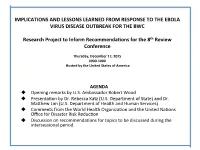 Implications and Lessons Learned from Response to the Ebola Virus Disease Outbreak for the Bwc