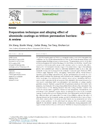 Preparation Technique and Alloying Effect of Aluminide Coatings As Tritium Permeation Barriers: a Review