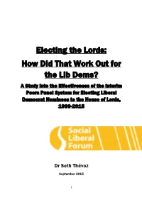 Electing the Lords: How Did That Work out for the Lib Dems?