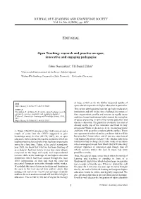 Open Teaching: Research and Practice on Open, Innovative and Engaging Pedagogies
