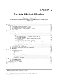 Trace Metal Utilization in Chloroplasts