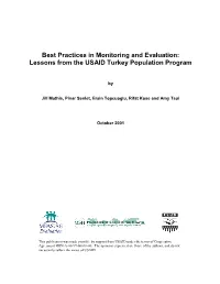 Best Practices in Monitoring and Evaluation: Lessons from the USAID Turkey Population Program