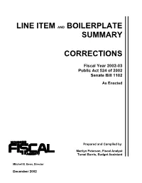 Corrections Line Item Summary FY 2002-03