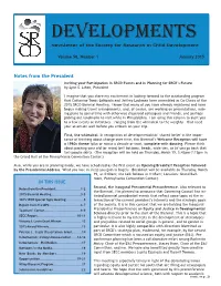 Developments Newsletter of the Society for Research in Child Development