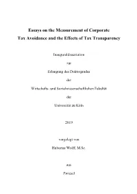 Essays on the Measurement of Corporate Tax Avoidance and the Effects of Tax Transparency