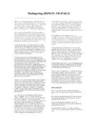 Malingering (DSM-IV-TR #V65.2)
