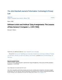 Software Lock-In and Antitrust Tying Arrangements: the Lessons of Data General, 5 Computer L.J