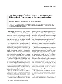 The Golden Eagle Aquila Chrysaetos in the Aspromonte National Park: First Surveys on Its Status and Ecology
