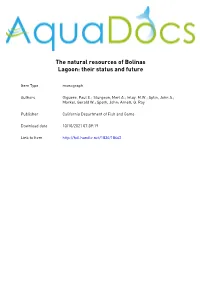 The Natural Resources of Bolinas Lagoon: Their Status and Future