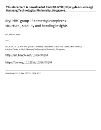 Aryl‑NHC Group 13 Trimethyl Complexes : Structural, Stability and Bonding Insights