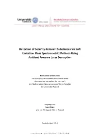 Detection of Security-Relevant Substances Via Soft Ionization Mass Spectrometric Methods Using Ambient Pressure Laser Desorption