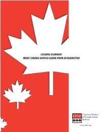 Lessons Learned? What Canada Should Learn from Afghanistan