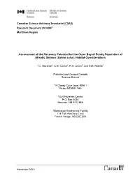Assessment of the Recovery Potential for the Outer Bay of Fundy Population of Atlantic Salmon (Salmo Salar): Habitat Considerations