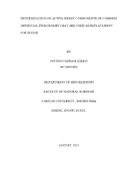 Determination of Active Sweet Components of Common Artificial Sweeteners That Are Used As Replacement for Sugar