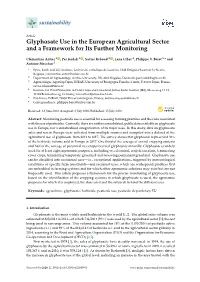 Glyphosate Use in the European Agricultural Sector and a Framework for Its Further Monitoring