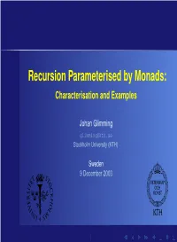 Recursion Parameterised by Monads: Characterisation and Examples