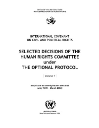 SELECTED DECISIONS of the HUMAN RIGHTS COMMITTEE Under the OPTIONAL PROTOCOL