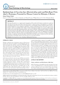 Epidemiology of Chocolate Spot (Botrytis Fabae Sard.) and Faba