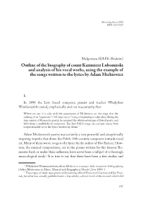Outline of the Biography of Count Kazimierz Lubomirski and Analysis of His Vocal Works, Using the Example of the Songs Written to the Lyrics by Adam Mickiewicz
