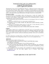 Residential College in the Arts and Humanities Language Fellowship Program Call for Applications 2018-2019
