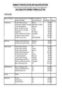 Summary of Publishers & Broadcasters Returns