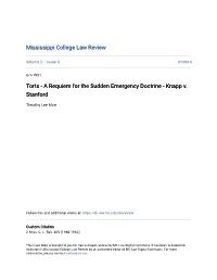 A Requiem for the Sudden Emergency Doctrine - Knapp V