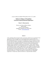 Justice in Times of Transition: Lessons from the Iberian Experience