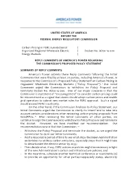 Reply Comments of America’S Power Regarding the Commission’S Proposed Policy Statement