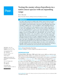 Testing the Enemy Release Hypothesis in a Native Insect Species with an Expanding Range