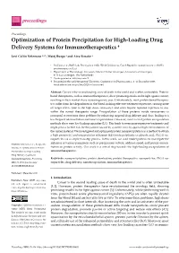 Optimization of Protein Precipitation for High-Loading Drug Delivery Systems for Immunotherapeutics †